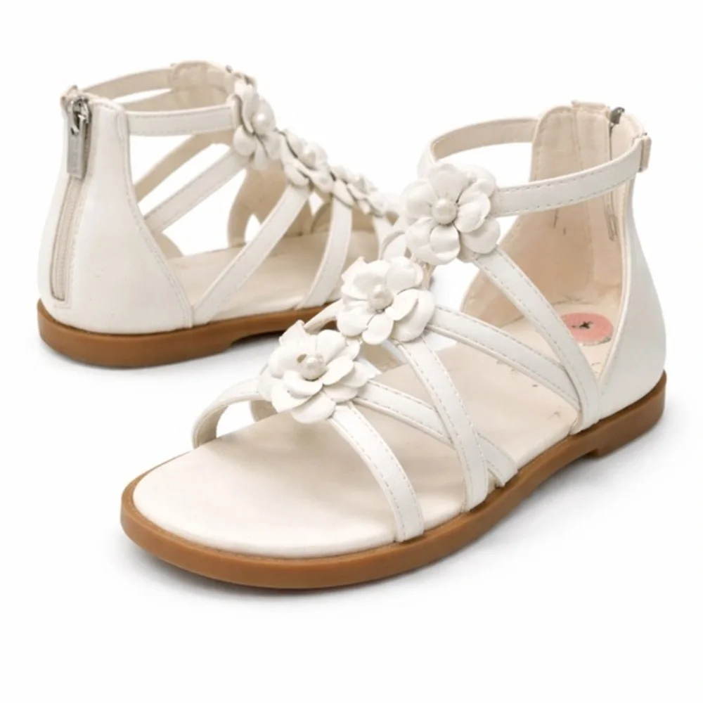 Vince Camuto Youth Girls 3D Floral White Strappy Gladiator Sandals Size 4